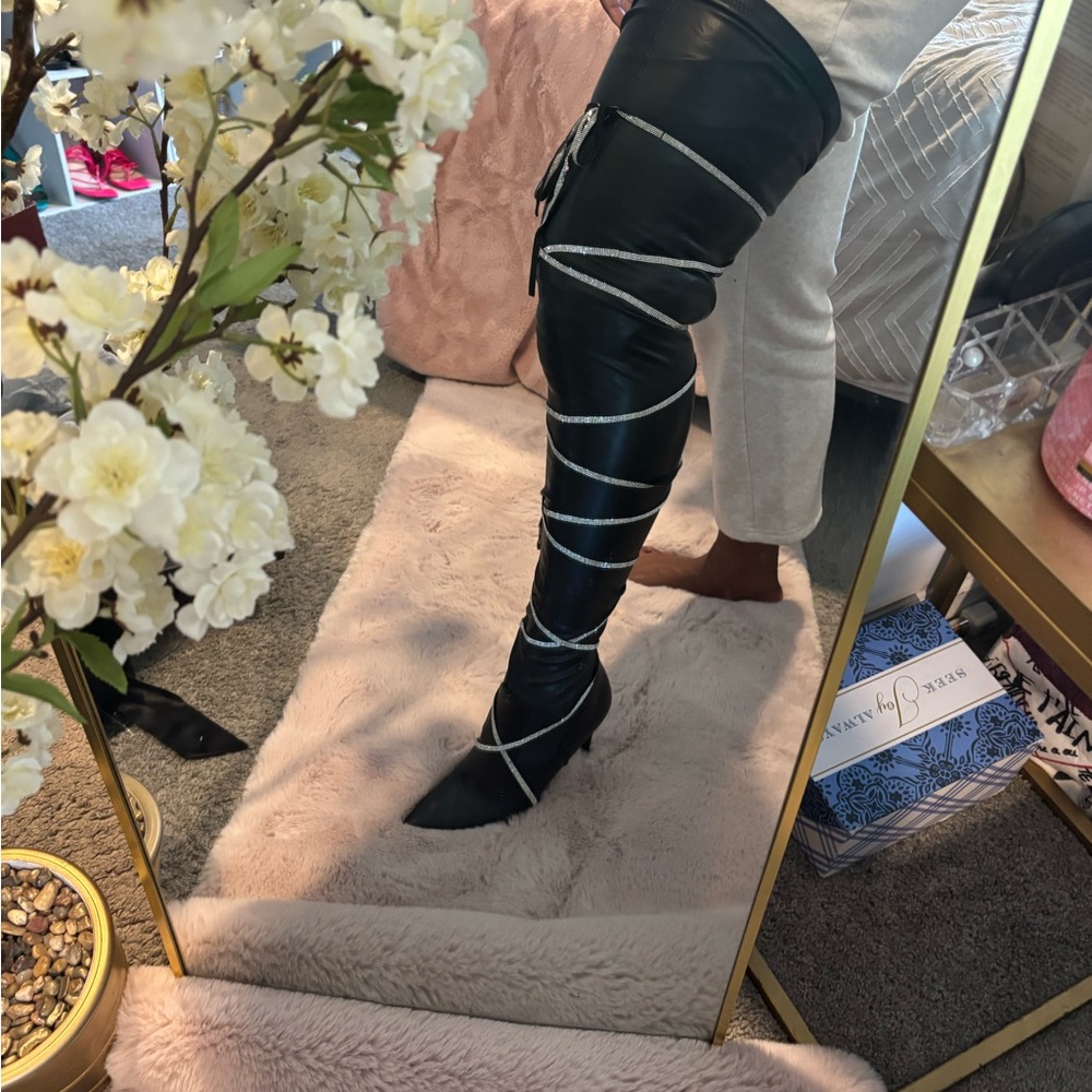 Black Over-the-Knee Boots with Silver Accents